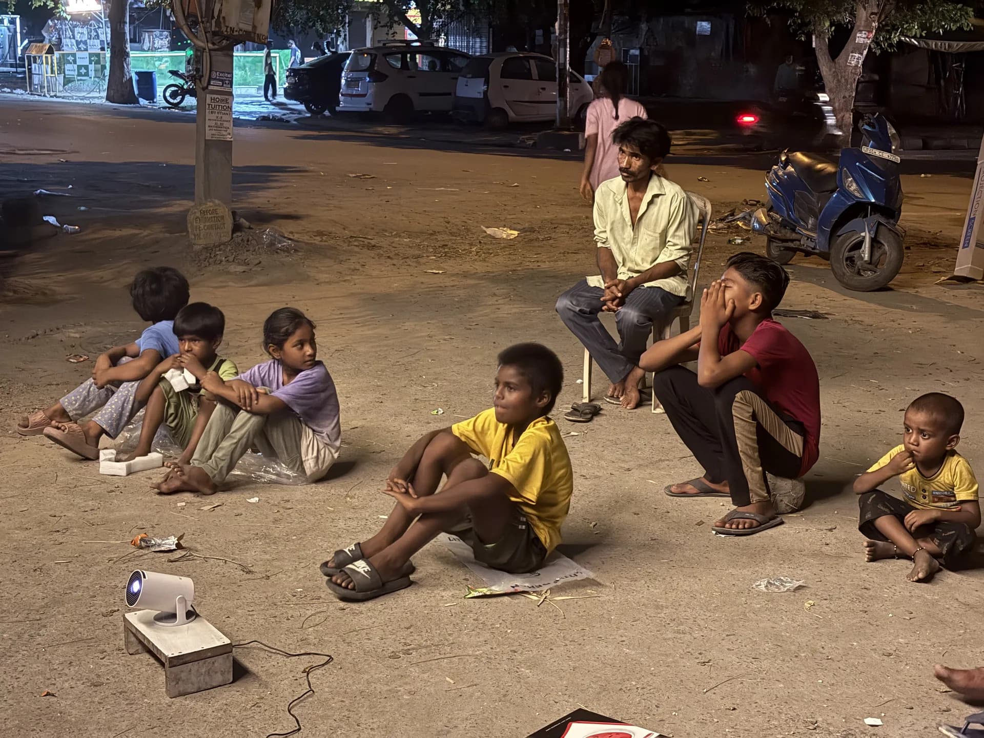 Portable projector at a neighbourhood screening